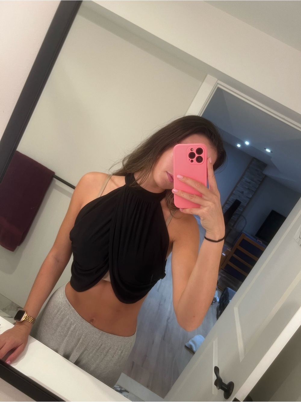 Black Halter Draped Crop Top - Women